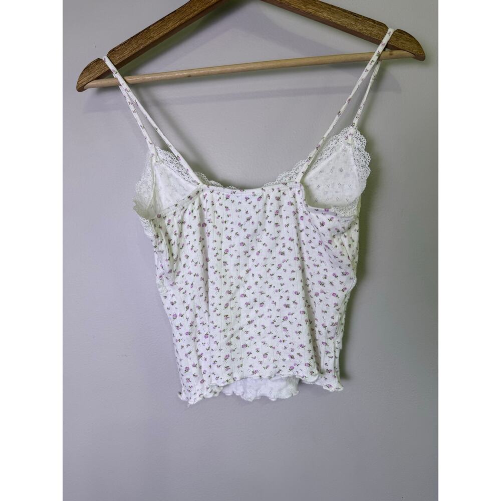 Vintage Y2K Just Polly Floral Pointelle Lace Trim Cami Tank Top XS Coquette - Picture 6 of 6